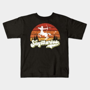 Sagittarius Zodiac Sign - Distressed Retro Sunset Kids T-Shirt